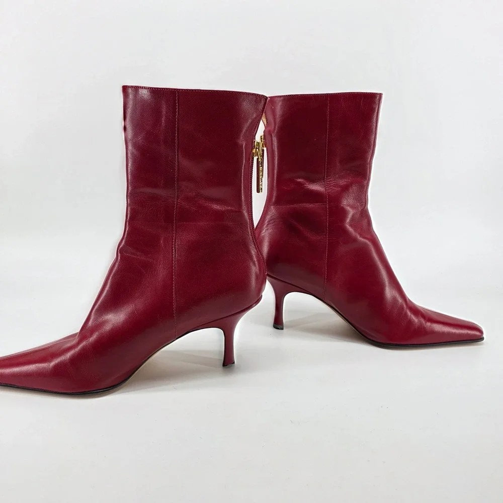 Antonio Melani Ankle Boots Cherry Red Leather 7 M Pointed Toe Kitten Heels Y2K